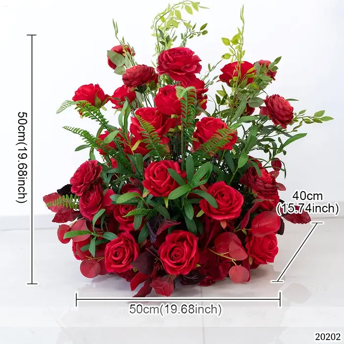 Composition florale artificielle Rose Rouge et Verdure pour Arche de Fête, Mur Floral Suspendu, Boul