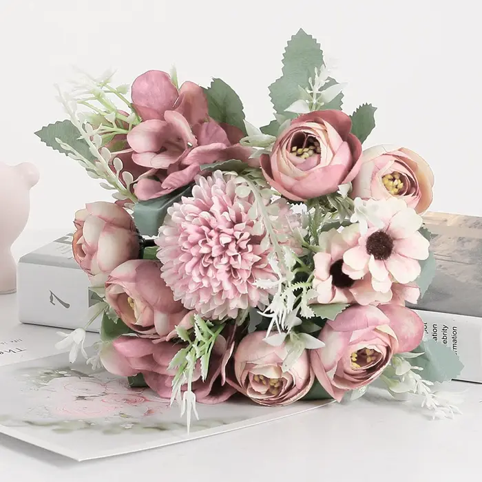 Bouquet de fleurs d'hortensia artificielles à 7 têtes, fausse pivoine floraison en soie, fleurs à ma