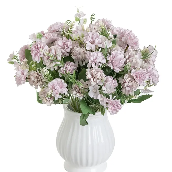 Fleur artificielle 5 Fourche Bouquet De Soie Oeillet Printemps Boule Chanceux Simulation Faux Maison Doux Robe Paysage