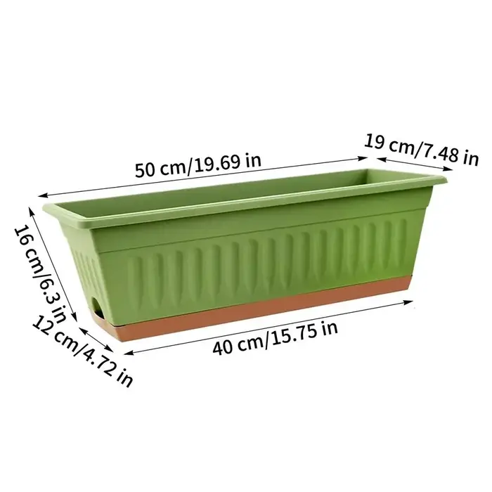 Lot de 4 jardinières rectangulaires 50x19x16cm, pot de fleurs avec trous de drainage et plateau, pot