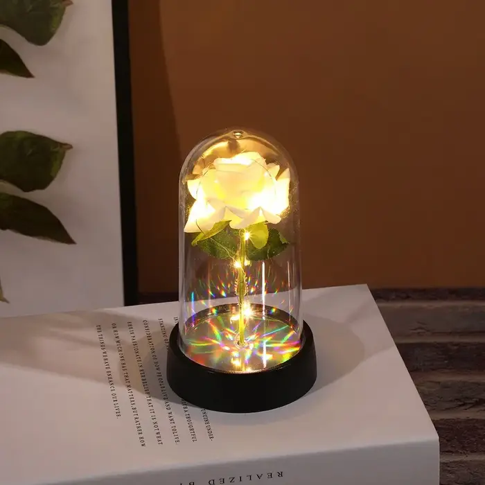 Fleurs artificielles LED Rose rouge cadeau créatif de la Saint-Valentin Rose dans un couvercle en ve