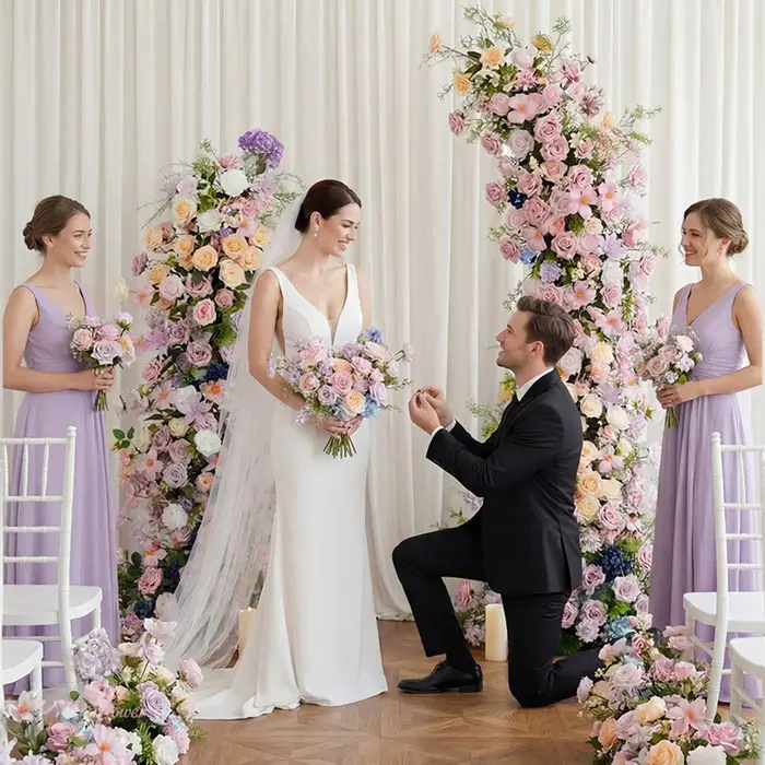 Arche de fleurs artificielles Uflower rose et violette pour mariage