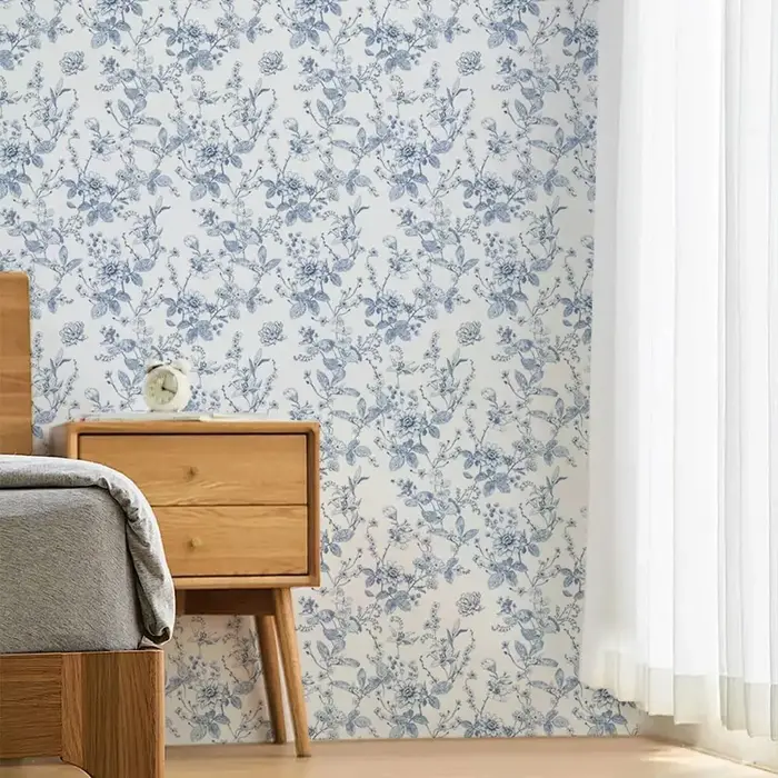 Papier peint auto-adhésif à fleurs bleues