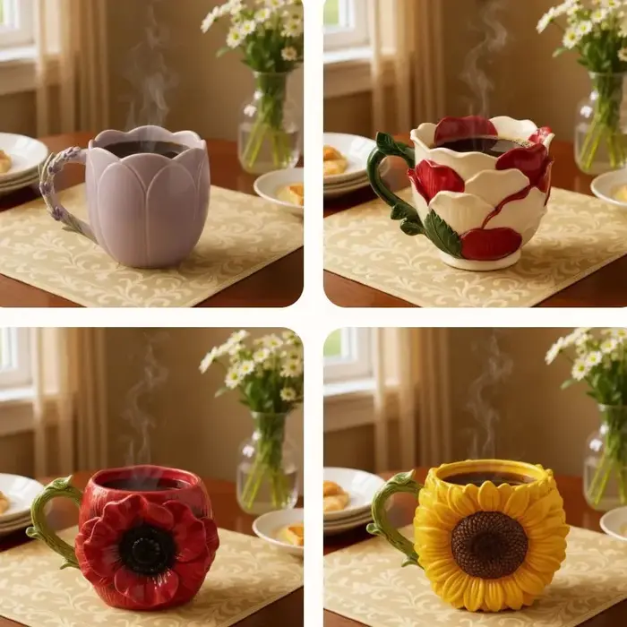 Mug en céramique créatif et élégant en forme de fleur, de haute qualité, style rétro français, pour boire du café et de l'eau