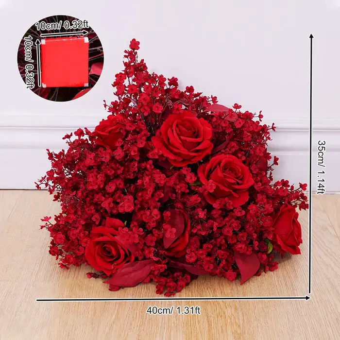 Arrangement de rangées florales Bossom, Rose rouge, prune, décor d'arrière-plan de mariage, cadre en