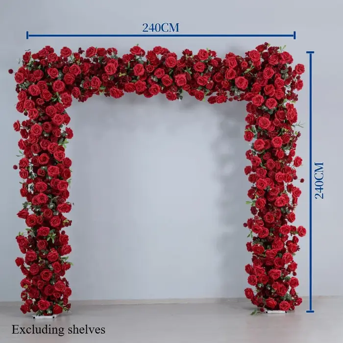 Arches florales en forme de cœur de roses rouges de 240 cm pour décoration de fond de mariage