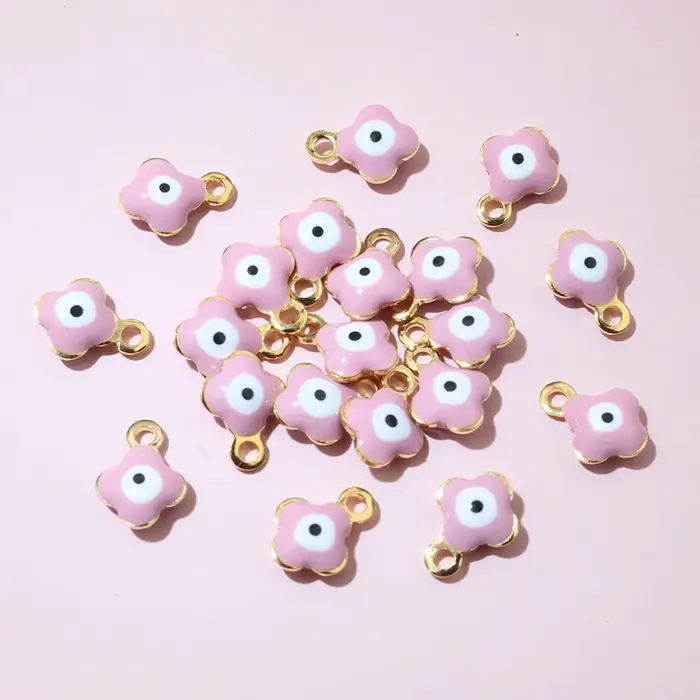 20pcs 9x7mm émail mauvais yeux fleur charmes pendentif petit en acier inoxydable bricolage fabricati