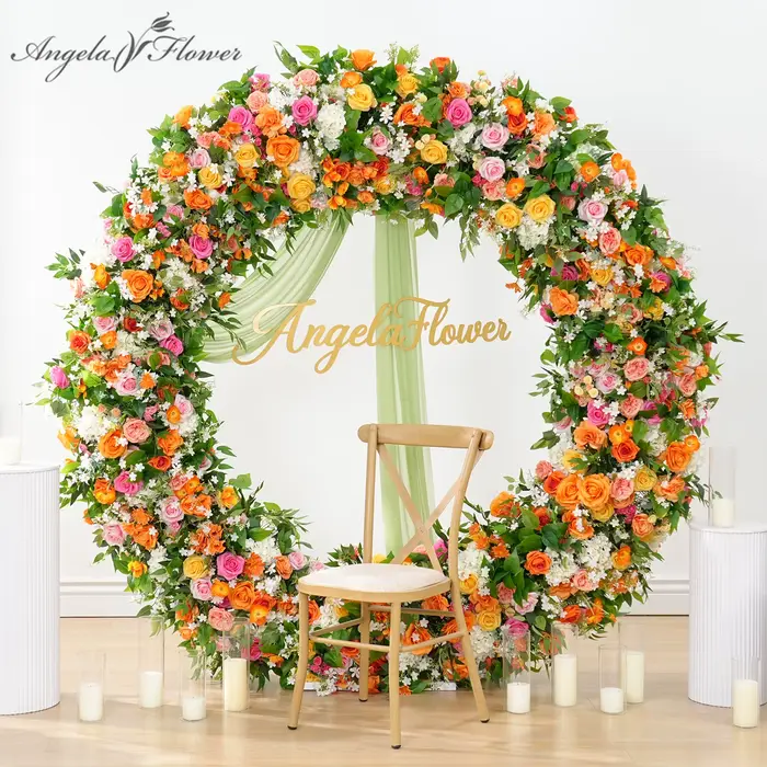 A8935 Orange rose vif verdure Arrangement de fleurs Table canapé chemin rangée florale événement fête mariage toile de fond décor accessoires