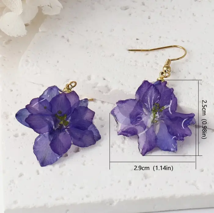 Boucles d'oreilles élégantes en fleurs séchées, faites à la main en résine époxy, bijoux uniques en 