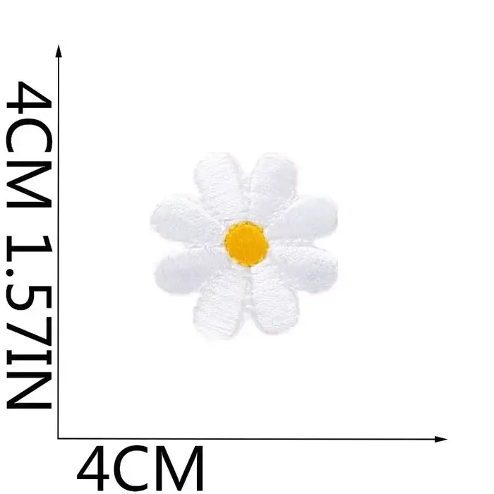 Étiquette brodée en tissu à motif floral pour sac, broderie informatique, petite fleur blanche, moti