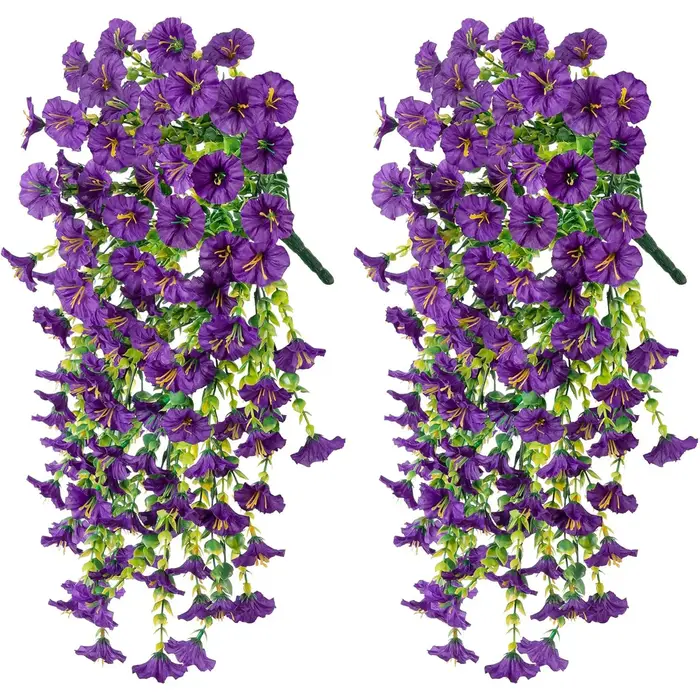 Fleurs artificielles suspendues, 2 pièces, fausses plantes suspendues résistantes aux UV, en rotin,