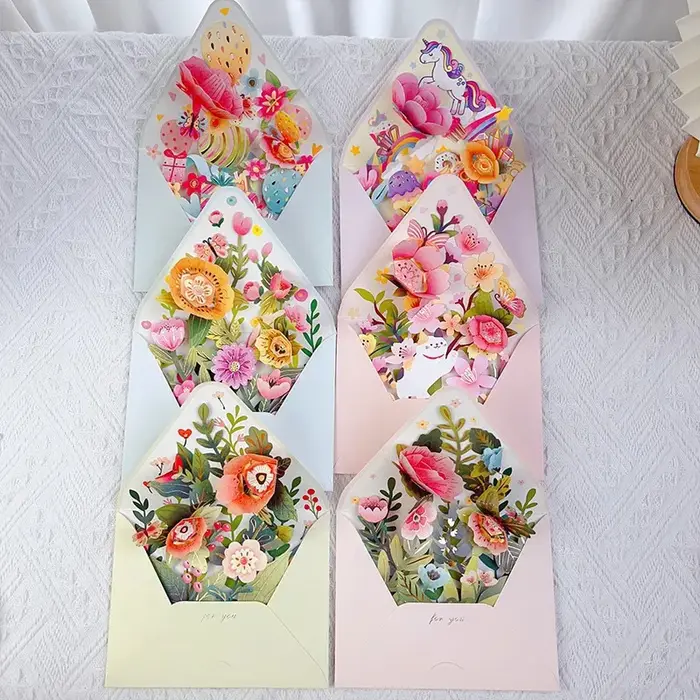 Cartes de vœux à fleurs surprise de style pop-up adaptées aux festivals Saint-Valentin anniversaire bénédiction