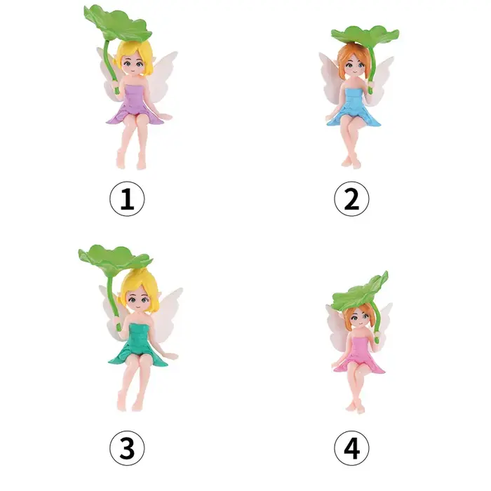 Ensemble de 4 figurines de fées en forme de feuille de lotus