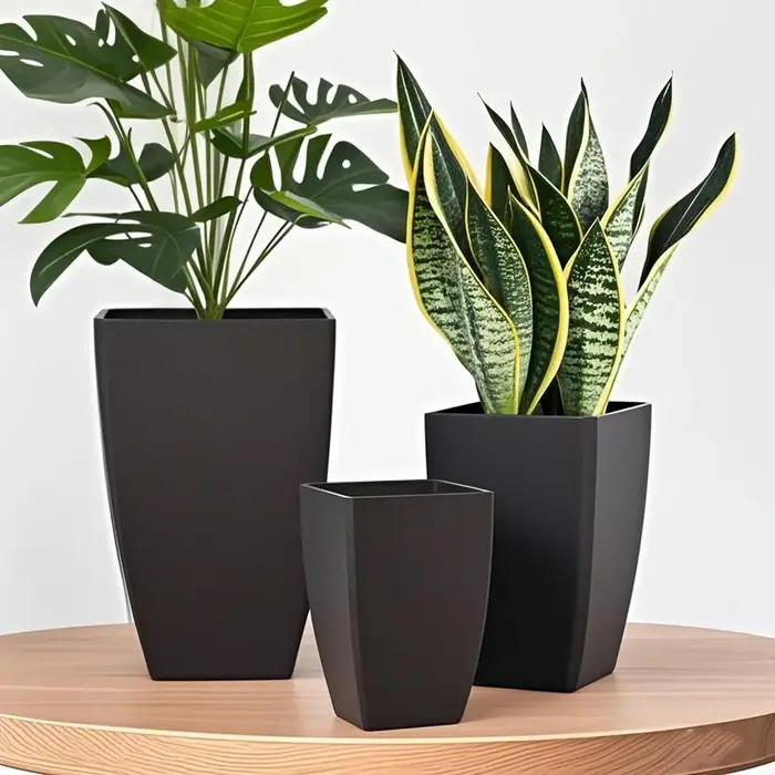 1PC M/L Pot de fleurs en plastique de style moderne et simple, pour intérieur/extérieur, noir, vertical et sur pied, pour décoration minimaliste de la maison