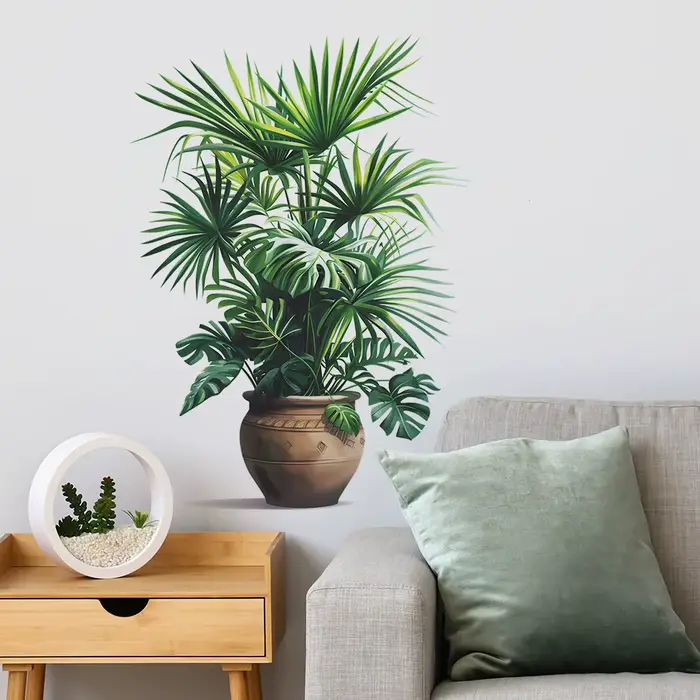 Autocollant mural auto-adhésif en Pot de plante verte