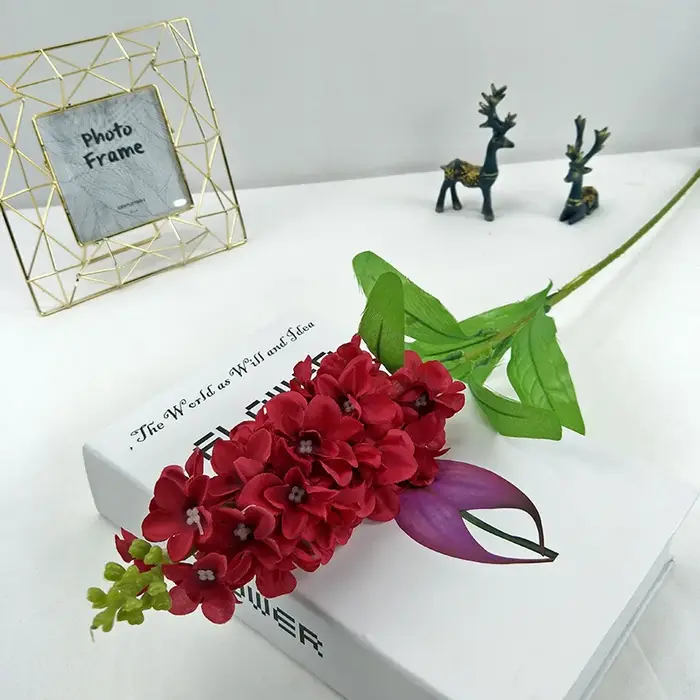 Branche de fleur violette de jacinthe artificielle avec feuille, plante Delphinium en soie, maison d