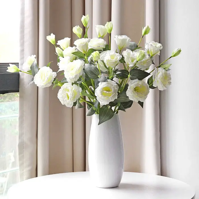 Fleur artificielle Lisianthus à 3 branches, fausse fleur de mariage DIY, décoration nuptiale, fleur d'Eustoma trigéminal en gros