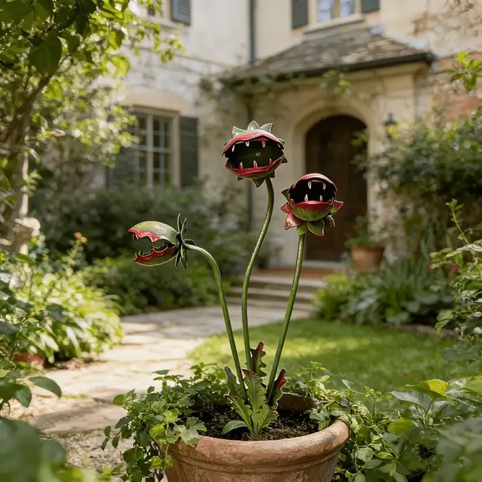 Décoration de jardin créative en forme de fleur carnivore peinte