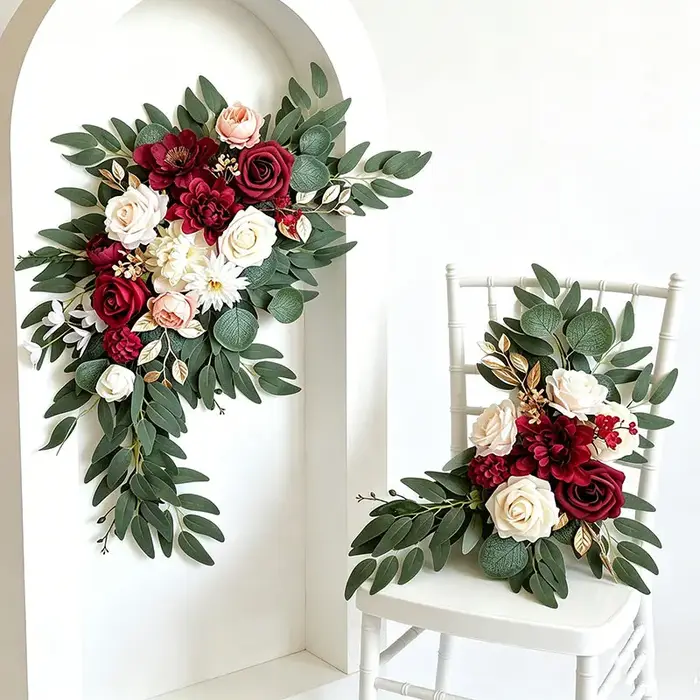 Ensemble de guirlandes florales artificielles bordeaux pour arche de mariage