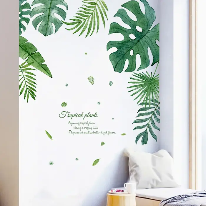 Autocollant mural Feuilles de plantes tropicales pour chambre à coucher, salon, décoration de fond, 