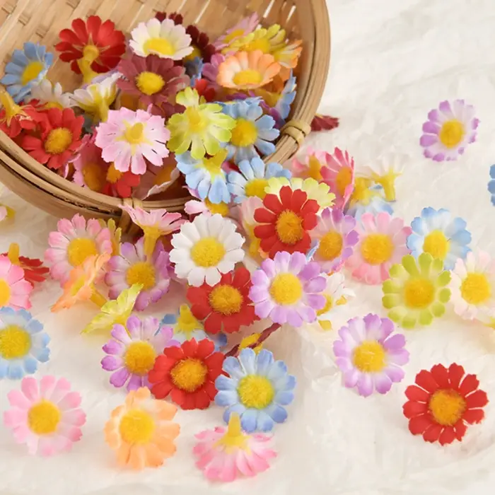 50/100pc Fleurs Artificielles Tournesol Soie Daisy Tête Valentine Maison De Mariage Décor BRICOLAGE Cadeau Scrapbook Faux Usine Festival Couronne