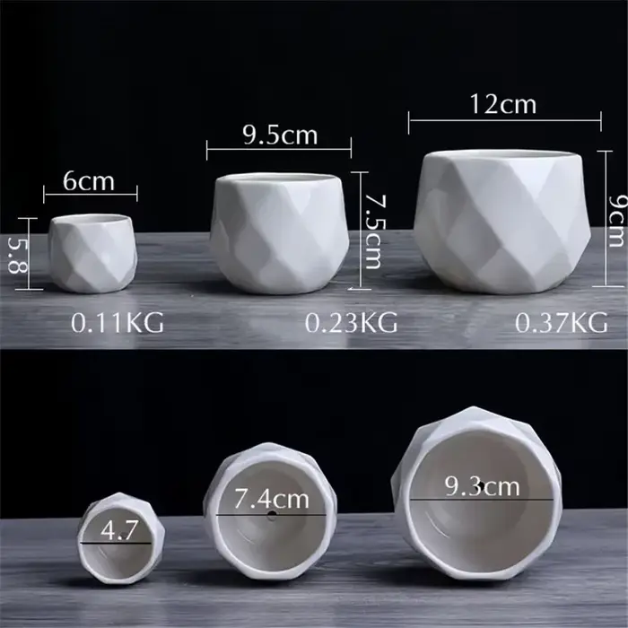 Pot de fleurs géométrique diamant créatif en céramique, conteneur de plantes succulentes simples, ja