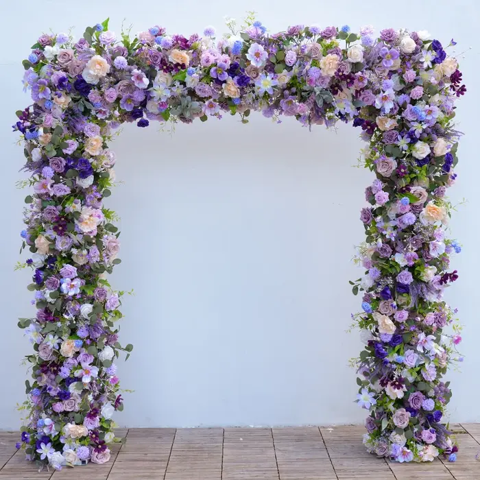 H865324 violet Rose verdure fleur rangée canapé coureur mariage toile de fond arc carré Arrangement Floral fête d'anniversaire Photo accessoires
