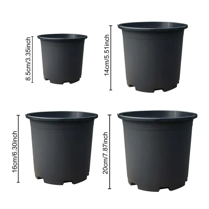 Pot de fleurs d'intérieur en plastique noir avec trous de drainage
