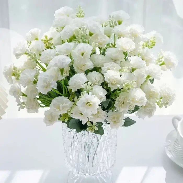 Fleurs artificielles 5 fourches 15 têtes petite œillet pour décoration d'arche de mariage
