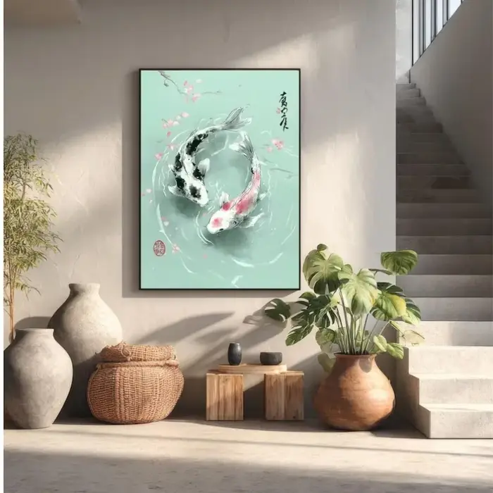 Affiche de poisson Koi émeraude d'étang japonais