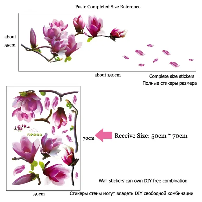 Autocollant mural romantique fleur de Magnolia