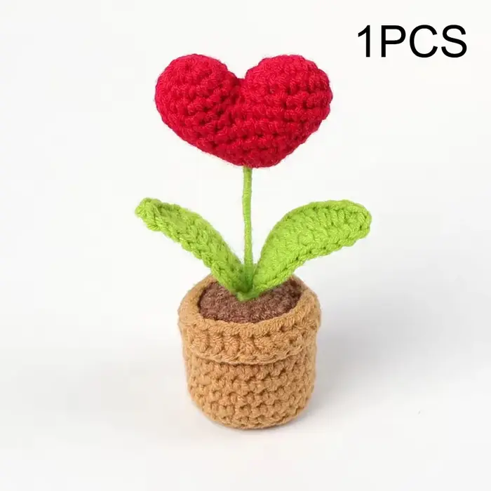 Crochet tissé fini petite plante en pot Simulation fleur plante en pot décoration florale cadeau cré