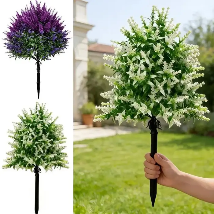 ㈅ Plante artificielle en forme de lavande, fleur violette artificielle sur piquet pour jardin, cour, patio, pelouse, décoration extérieure