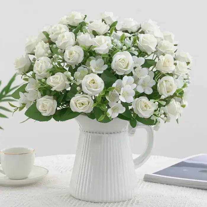 Bouquet d'hortensia de roses artificielles d'aloès vert