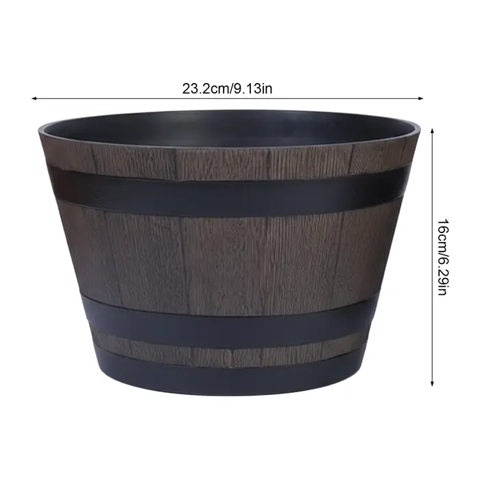 Grand pot de fleurs décoratif en résine en forme de baril en bois pour intérieur