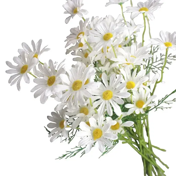 Marguerites blanches fleurs artificielles longue branche Bouquet fête de famille décoration de mariage bricolage mariée soie fleur artificielle