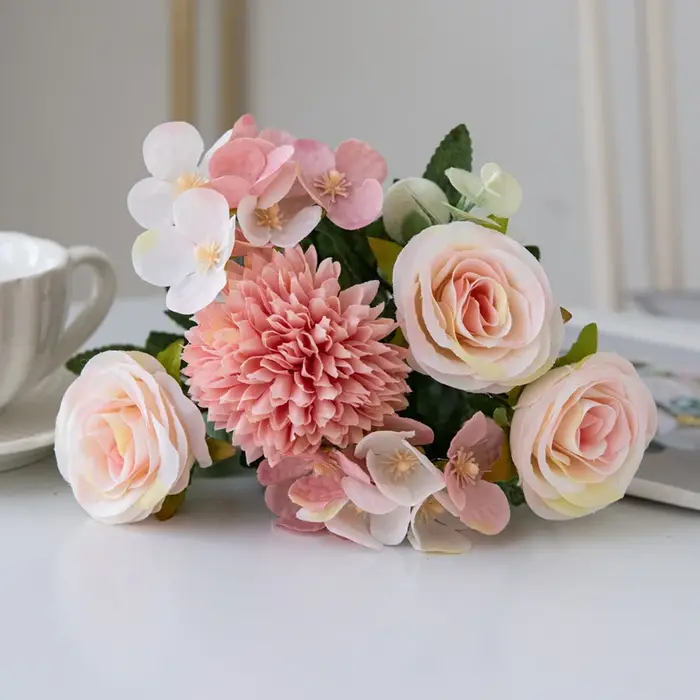 Fleur artificielle Rose chrysanthème soie bouquet de mariée mariage extérieur jardin arc saint valentin maison vase table bricolage cadeau décor
