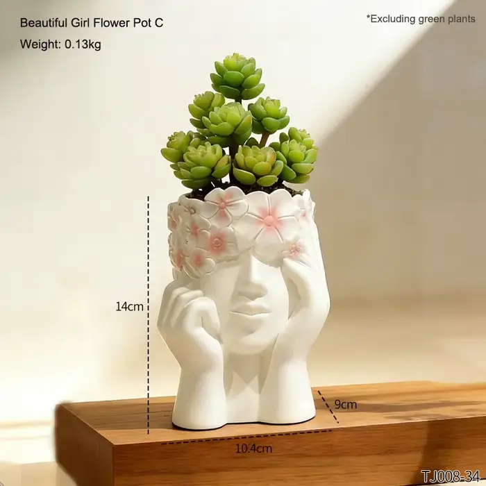 Pot de fleurs en résine en forme de jeune fille