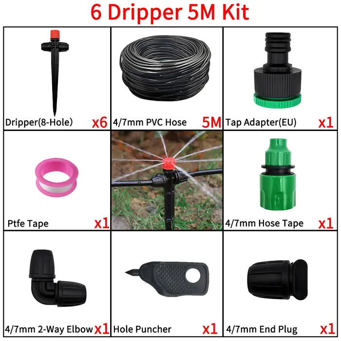 Kit de système d'arrosage automatique d'arrosage à pointes de 1/4 pouces pour l'irrigation goutte à 