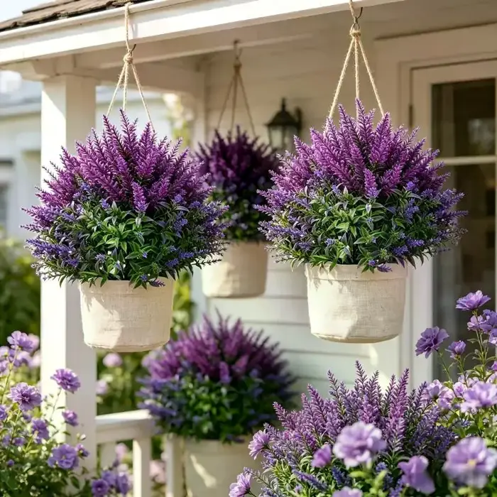 Plante artificielle en forme de lavande, fleur violette artificielle sur piquet pour jardin, cour, patio, pelouse, décoration extérieure