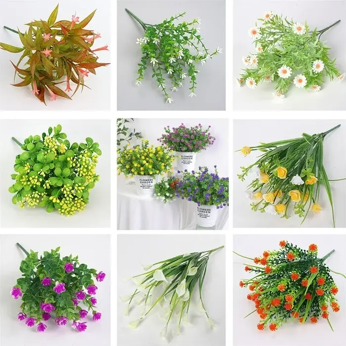 Fleurs artificielles vertes, lys Rose Gypsophila, décoration de mariage, plantes d'herbe d'eucalyptus, fausses plantes, décoration de salon et de maison, DIY bricolage