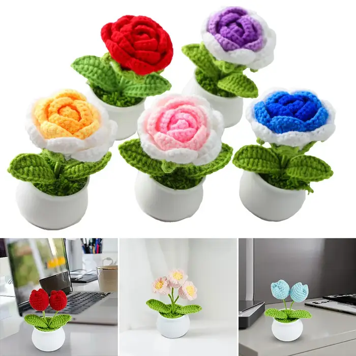 Mini-plantes en pot tissées à la main DIY : Rose