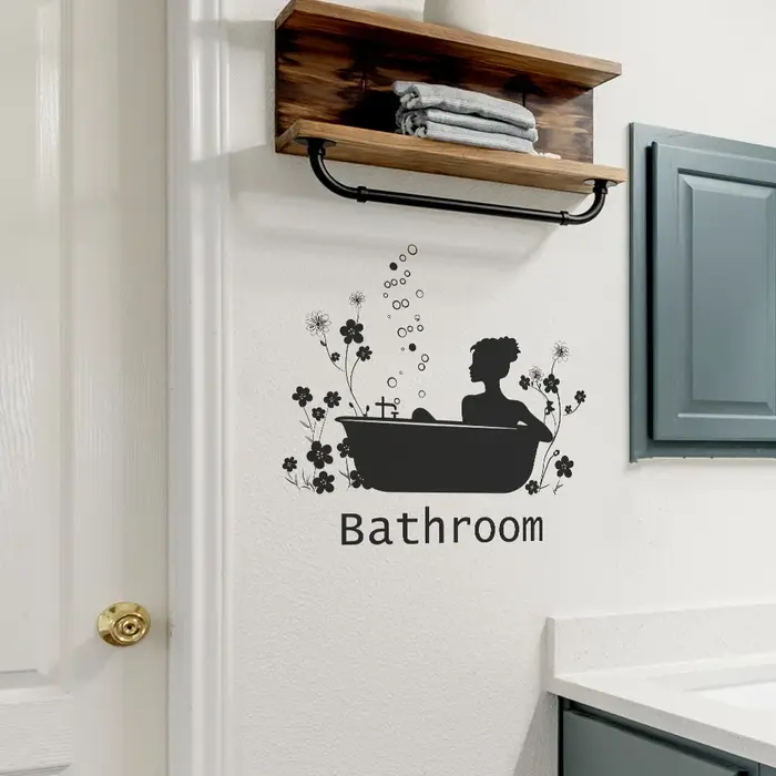 Autocollants muraux à motif de baignoire à fleurs
