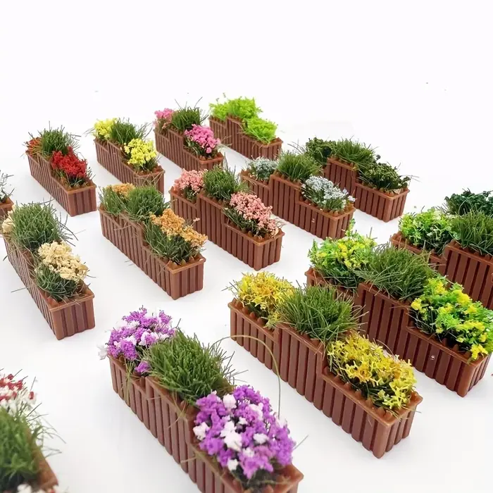 Modèle de parterre de fleurs Miniature de couleur aléatoire, 2 pièces, avec couleurs mélangées, aucun pouvoir nécessaire pour la décoration de la maison, arrière-plan de photographie