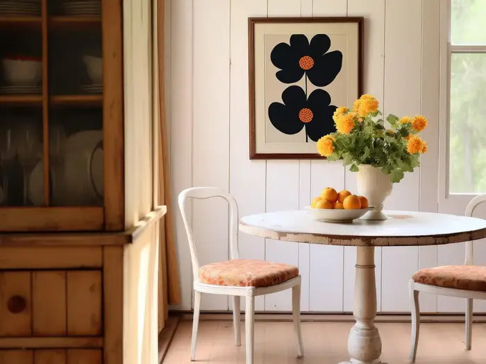 Impression d'art floral minimaliste moderne du milieu du siècle : motif audacieux de double fleur no