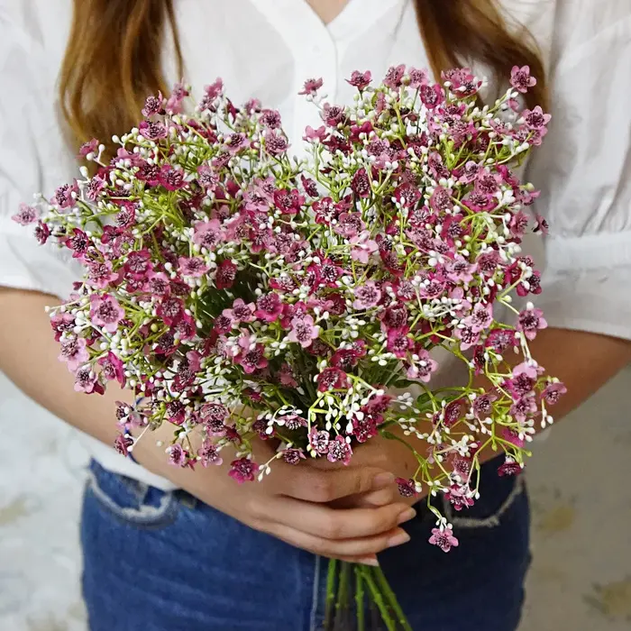 Fleur artificielle couleur branche unique Milan Gypsophila Femtive faux saint valentin vente en gros Bouquet de mariée ensemble de mariage fait à la main bricolage