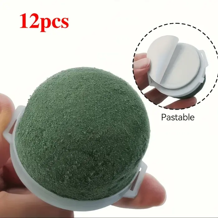 12 boules de mousse florale verte avec base