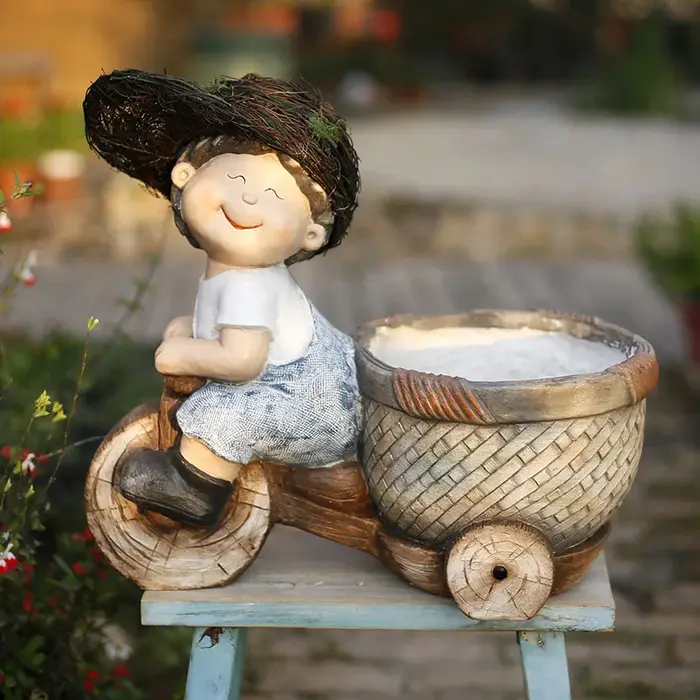 Jardinière de cyclisme pour garçon et fille, Pot de fleur créatif en résine pour Villa, Sculpture de