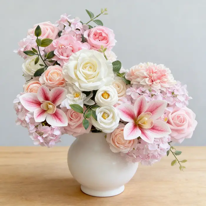 Boîte de fleurs artificielles bleu océan avec tiges pour bouquets de mariage DIY