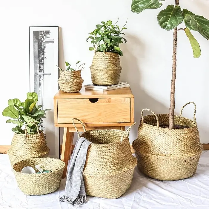 Zerolife panier en osier d'algues rotin suspendu Pot de fleur